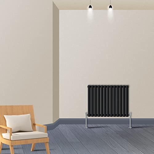 Warmehaus Horizontal Column Radiator Oval Panel Double Black 600x768mm | Designer Radiators, Modern Central Heating, Bathroom Kitchen Hallway Living Room, Corrosion Resistance, Wall Mounted