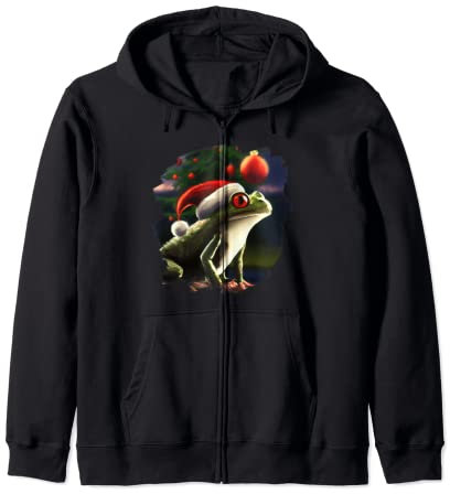 Frosch mit Weihnachtsmann Mütze Weihnachtsbaum Frösche Kapuzenjacke