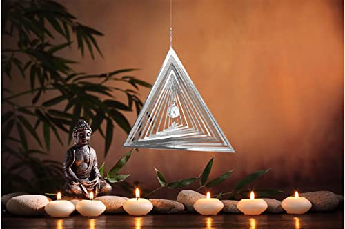 Illumino Windspiel Dreieck mit 20 mm klarer Kristallkugel Metall Windspiel für Garten und Wohnung Gartendeko Wohn und Fenster Deko