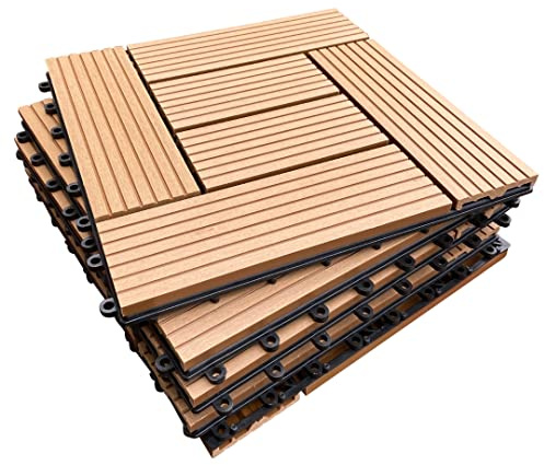 CLICK-DECK Terrassenfliesen aus Verbundwerkstoff, Terrasse, Balkon, Beton, Whirlpool, 30 x 30 cm, quadratische Verbindung, einfache Installation, wartungsarm, gute Drainage (72 x Terrassenfliesen,