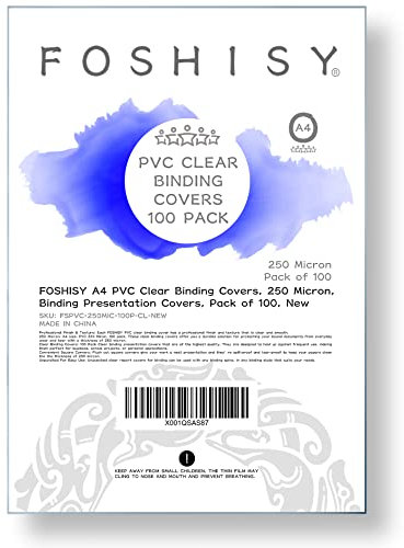 FOSHISY A4 PVC-Bindungshüllen, transparent, 250 Mikron, 100 Stück