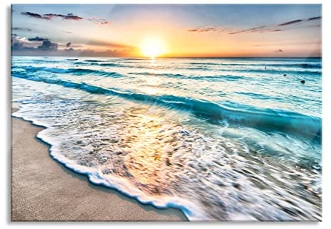 Pixxprint Glasbild, Wandbild aus Echtglas, Meer bei Sonnenuntergang, 60x40 cm, inkl. Aufhängung und Abstandshalter