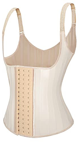 GOBEAM Slimming Sheath 3 Columns Hooks and Eyes Adjustable Strap Cotton Latex Waist Trainer Vest 25 Steel Bone Corset for Weight Loss