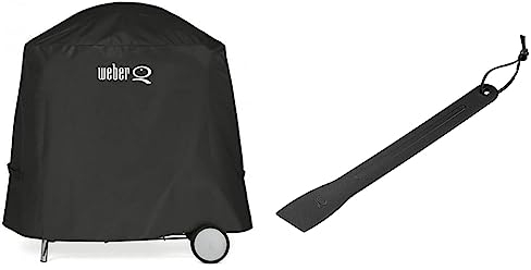 Weber 7120 Abdeckhaube Premium, schwarz, 88,9 x 67,3 x 43,2 cm & 6201 Grill-Schaber, Reinigungsspachtel, Q-Serie