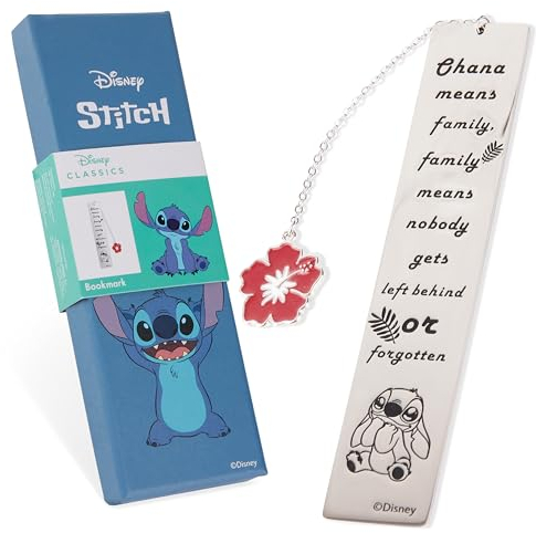 Disney Stitch Segnalibro Metallo con Scatola e Pendente Accessori per Lettori Simpatico Regalo Donna Maestra Amica Ragazza Bambini(Argento Stitch)