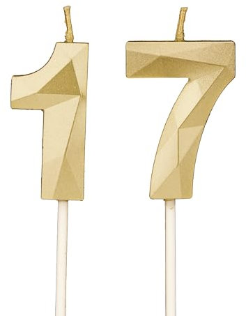 Geburtstagskerzen Zahlen 17，3D Gold Kerzen Geburtstag für Kuchen geburtstagsdeko, Geburtstag Kerzen Zahlen, Geburtstagskerzen Kinder für Partys, Hochzeiten, Firmenfeiern, Jubiläen (Gold, 17)
