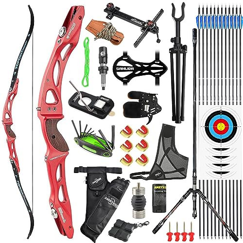 AMEYXGS 66/68/70 Zoll ILF Takedown Recurve Bogen Set für Erwachsene Jugend Anfänger 18-44lbs Sportbogen Wettkampf Endeavor ILF Bogen Riser/Limbs Rechtshand (66/30lbs, Rot)