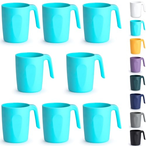 Berglander tazas de café de plástico azul TF con asas 8 piezas 450ml, vaso de agua reutilizable, fácil de transportar, ideal para el hogar, el jardín, el picnic, el camping, al aire libre