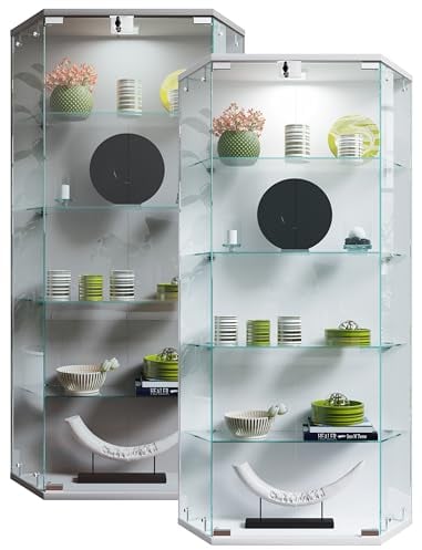VCM Glasvitrine hängend | Vitrine Glas mit ESG-Sicherheitsglas | Maße ca. H. 114 x B. 83 x T. 17 cm | Hängevitrine Glas | Modern und platzsparend | Glas Vitrinenschrank - Benila L