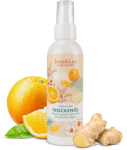 Jean & Len Trockenöl Orange & Ingwer, reichhaltige Pflege für den Körper, 99% des Produktinhalts natürlichen Ursprungs, erfrischender Duft, ohne Parabene & Silikone, Körperöl vegan, 100 ml