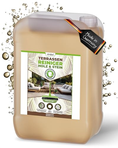 Qindoo Terrassenreiniger Holz und Steinreiniger, WPC Reiniger, Holzdielen, Stein Beton Terrassenplatten, Kanister 5 Liter
