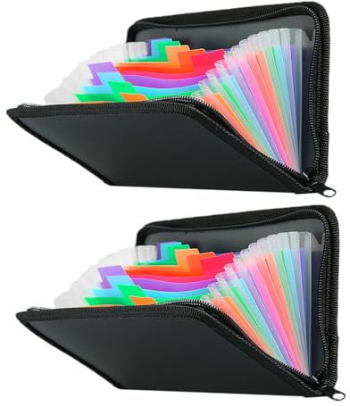 Esforzarse Lot de 2 Classeurs Pochettes Rangement Dossiers Porte-documents A6 Extensibles avec Fermeture à Glissière, 13 Compartiments, Accordéon Porte-documents Extensible - Noir