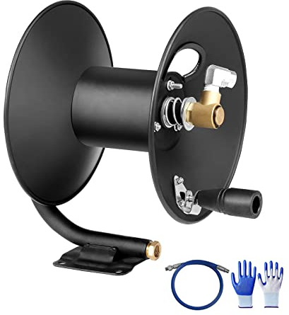MEKOH Pressure Washer Hose Reel 50ft, 4000 PSI Heavy Duty Power Washer Hose Reel Wall Mounted, Metal Hose Reel Hand Crank, Outdoor Hose Reel for Air/Liquid/Water Use