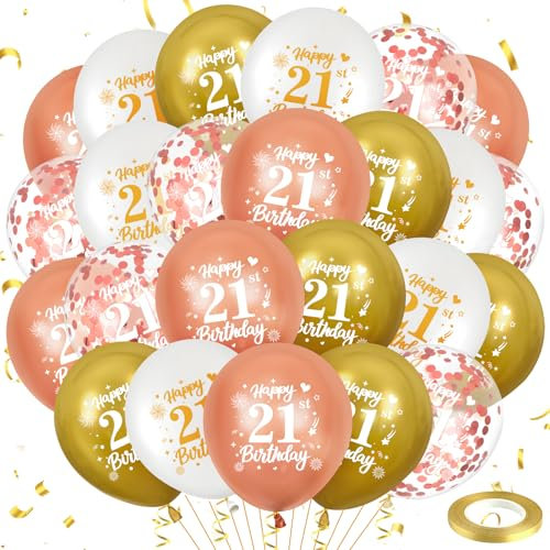 21st Birthday Balloons for Women,24 Pcs Rose Gold 21st Birthday Party Decorations Balloons for Women Party Decor Supplies 12 Inches