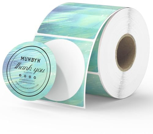 MUNBYN Runde Thermo Etiketten 50x50mm, Thermo Aufkleber Etiketten, grüne Aufkleber für Backen, Kerze, Lebensmittel, 500/1 Rolle