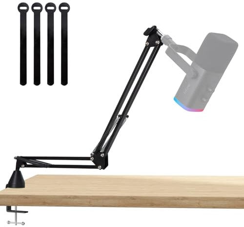 SUNMON Brazo de micrófono de perfil bajo, brazo de brazo para HyerX QuadCast, Blue Yeti, Fifine AM8, HyperX SoloCast y etc., soporte de escritorio con brazo de micrófono con adaptador de 3/8 a 5/8