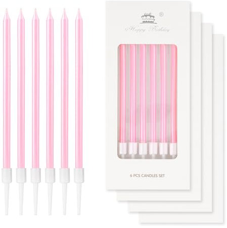24 Stück rosa Geburtstagskerzen, Party-Kerzen, Happy Birthday-Kerzen, rosa Kuchendekorationen, Perlrosa, lange Kuchenkerzen für Mädchen, Jungen, Männer, Frauen, Geburtstag, Party, Dekoration,