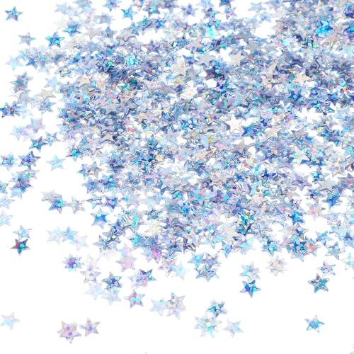 Piriuuo 3000 Stück Sterne Konfetti Silberfarbe, Glitzerstern Partykonfetti Glitzer Sterne Deko, Stern Weihnachten Tischdeko, Sterndekoration für Hochzeit Jubiläum, Halloween, Geburtstag, Party, DIY