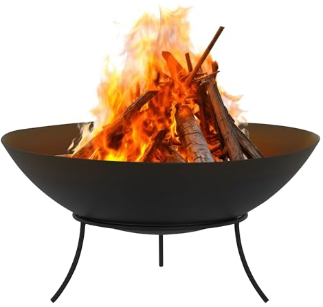 ECD Germany Ciotola da Fuoco Ø50x24 cm in Acciaio Nero con 3 Piedi per Barbecue Serale Pozzo di Fuoco per il Giardino Cesto da Fuoco Rotondo con Telaio a Treppiede Barile da Fuoco da Esterno