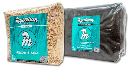 Mycelium Plus 2,7 kg Monotub Pilz Grow Kit | 1,8 kg CVG Substrat & 0,9 kg Hirse/Milo Grain Spawn + Anbauverstärker | Ideal für dungliebende Pilze | Vorsterilisiertes Bündel für Großanbau