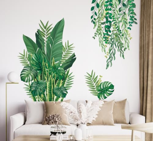 HPNIUB Grüne Blätter Wandtattoo,Modern Wandaufkleber Wohnzimmer,Grüne Pflanze Wandtattoo,Abnehmbar Hängende Rebe Wandbild,Frühling Wandsticker Aufkleber für Fenster Schlafzimmer Wanddeko (C, C)