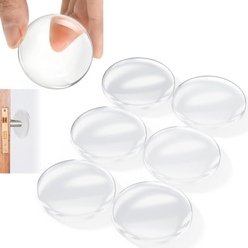 Door Stopper, 6 PCS Wall Door Handle Stopper, Clear Door Knob Quiet Round Wall Protector for Door Handle, Silencer, Silicone Transparent Self-Adhesive Door Stops for Wall, Fridge, Cabinets(1.57inch)