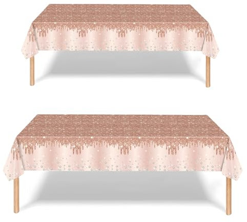 2P Rose Gold Party Plastic Table Cloth,137x274cm Shiny Glitter RoseGold Rectangular Diamond Rose Gold Party Dining Table Cover RoseGold Tablecloths for Baby Shower,Wedding,Birthday Tablecloth Décor