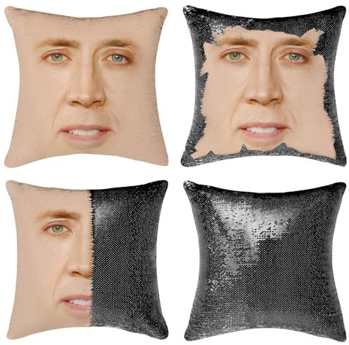 JYVNCZ Nicolas Käfig-Pailletten-Kissenbezug, Gag-Geschenke, magische Meerjungfrau, wendbarer Kissenbezug, lustige Geschenke, dekorativer Kissenbezug, glitzerndes Akzentkissen (schwarz)