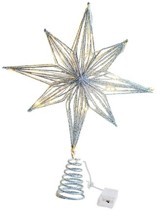 LeeQinersw Weihnachtsbaumspitze Stern Beleuchtet, Christbaumspitze Beleuchtet mit Eingebautem, 3D Geometrisch Stern Weihnachtsbaumspitze für Weihnachtsdekoration Neujahr Dekor, 20 cm Silber