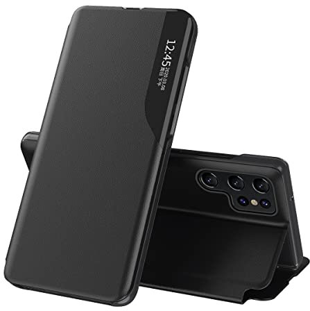 LEMAXELERS Handyhülle für Samsung S25 Ultra Hülle,Galaxy S25 Ultra Smart View Klappbar Leder Schutzhülle Flip Cover mit Standfunktion 360 ​​​​Schutz Stoßfest Hülle für Galaxy S25 Ultra Schwarz CC.