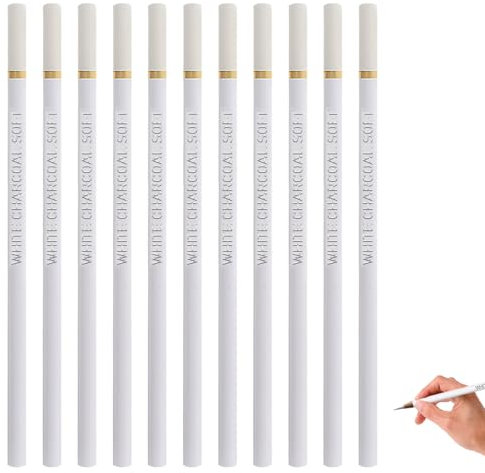 Liameph 11 Pcs White Charcoal Pencil,White Pencil,White Pencils for Drawing,Carbon Core Is Not Easy to Break,Strong Color Expression,Suitable for Artist Beginners to Draw,Sketch,Mix (White)
