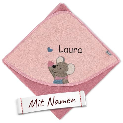Sterntaler Kapuzenhandtuch mit Namen Bestickt für Baby & Kinder, Mädchen Badetuch Badehandtuch/Kinder-Badetuch mit Kapuze personalisiert (Modell 1)