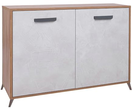 Sideboard aus Holz, 107 cm, 2 Türen, mit Einlegeböden und hohen Füßen, LAELA (Nussbaum hell)