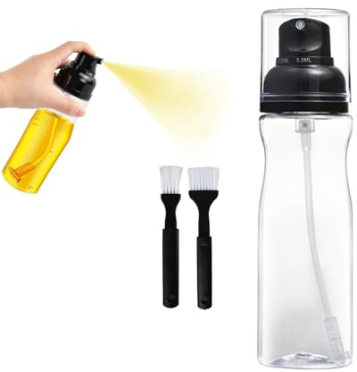 Naapesi Oil Spray Bottle, Olive Oil Adjustable Sprayer for Cooking, 250ml Plastic Sprayer Bottle with 2 Brush, for Kitchen Gadgets, Air Fryer, Salad, Frying, BBQ
