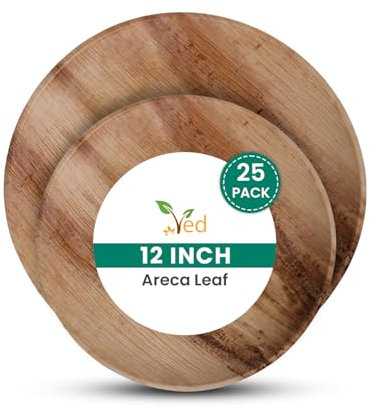 Ved Plato desechable, ecológico y biodegradable de hoja de areca (bandeja redonda de 30 cm), platos compostables para la cena, plato resistente para bodas, fiestas y picnics.