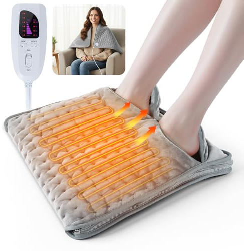 Qoosea Elektrischer Fußwärmer mit Reißverschluss 6-Temperaturstufen 4 Timer Überhitzungsschutz Maschinenwaschbarer Beheizter Fußsack aus Flanell für Büro & Zuhause Ideal bei Kalten Füßen & Arthritis
