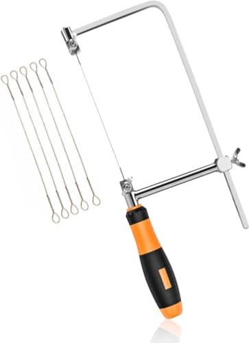 VOBOR Laubsäge, Dekupiersäge mit Holzgriff und 5 Sägeblätter, 360 Grad drehbar, Verstellbare Laubsägen, Metallsäge Bogensäge für Metall und Holz (L)