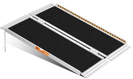 FACHNUO 3FT Portable Wheelchair Ramp, for Doorways/Steps/Mobility Scooter | 363kg Capacity, Aluminum, Non-Slip, with Handle, Foldable, Easy to Store and Carry, for Doorstep/Threshold, 3–9 Step Heights