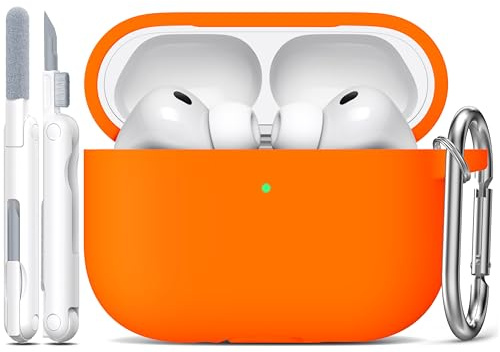 R-fun für AirPods Pro 3 Hülle (2025) Weiche Silikon -Orange | Kompatibel mit Apple AirPods Pro 3. Generation, Reinigungsset & Schlüsselanhänger inklusive, Unisex, Umfassender Schutz