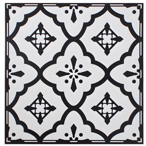 Pack of 16 Monochrome Vinyl Floor Tiles Peel & Stick 1ft x 1ft, Black & White Geometric Mosaic Design, Easy-Fit Flooring for Kitchens, Bathrooms, Living Rooms & Hallways Self Adhesive