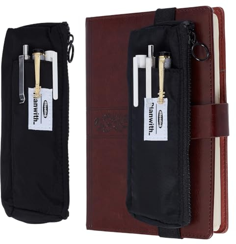 GORGECRAFT Black Zipper Pouch Slim Pen Bag with Adjustable Elastic Band Pencil Holders Sleeve Pocket Case Organizer for Notebooks Hardcover Makeup Journals Planners Books Coin Storage