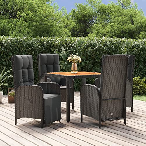 Mimdixy Muebles de terraza muebles de jardín de salón, grupo de asientos, 5 piezas, conjunto de comedor de jardín con cojín de ratán de poli negro, grupo de asientos para jardín, balcón, embalaje