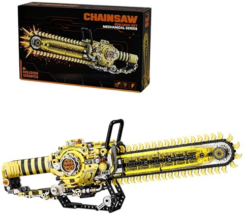 Mechanical Chainsaw Building Blocks Blocks Set Toy for Adults, 1096 PCS | Weapon Replica Bricks Model with Rotating Saw Blades, Cosplay Custom STEM Engineering Toy, Birthday Gift for Man Adults