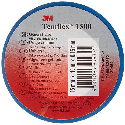 3 m tbla1510 temflex 1500 vinile nastro isolante elettrico, 15 mm x 10 m, 0,15 mm, Blu