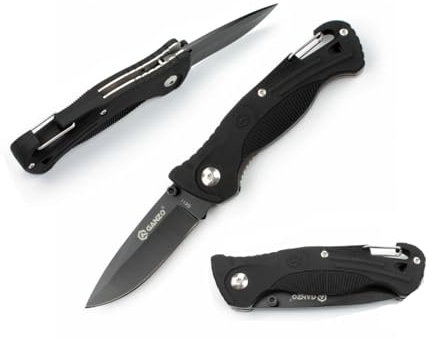 Ganzo G611-BK Couteau de poche pliant 420C Lame 75 mm Couteau de poche pour camping chasse pêche équipement de voyage meilleur cadeau pour homme (Noir)