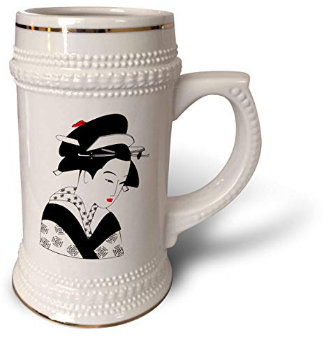 3dRose Geisha Tasse in Schwarz und Weiß – Steinbecher, 510 ml, 624 ml
