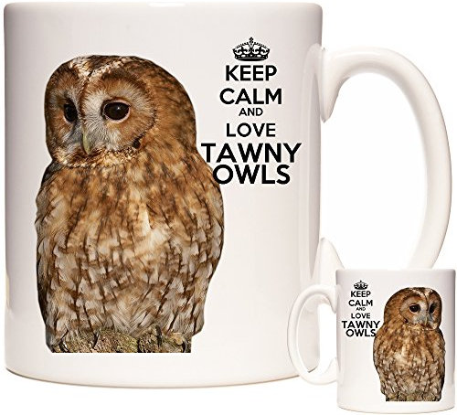 KAZMUGZ Tawny Owl Mug, Keep Calm Mug. British Wildlife Gift. 11oz Ceramic Mug. Ornithology Gift. Tawny Owl Coffee Mug, Brown Owl Mug