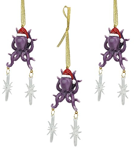Christbaumschmuck - Tenacious Tentakeln Krake Tintenfisch-Feiertags-Verzierung: Set von drei