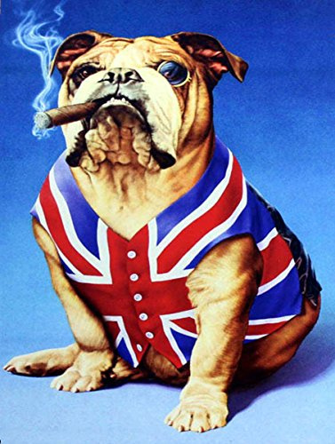 Bulldog Union Jack British, Retro Metal Fridge Magnet, 100mm x 75mm, Novelty Gift
