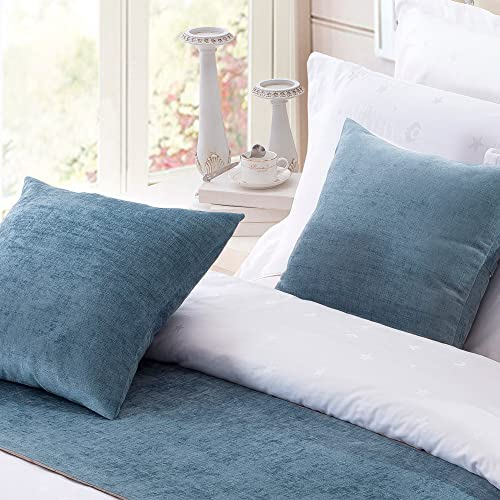 OSVINO 2 Stücke Kissenhülle Kissenbezug Chenille einfarbig bequem Haus Sofakissen, Blau 50 x 50 cm